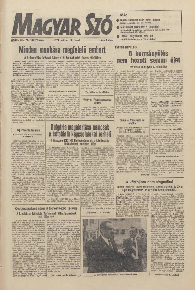 Magyar Szó, 36. évf. 1979. március 13. 70. sz. 1–20. oldal