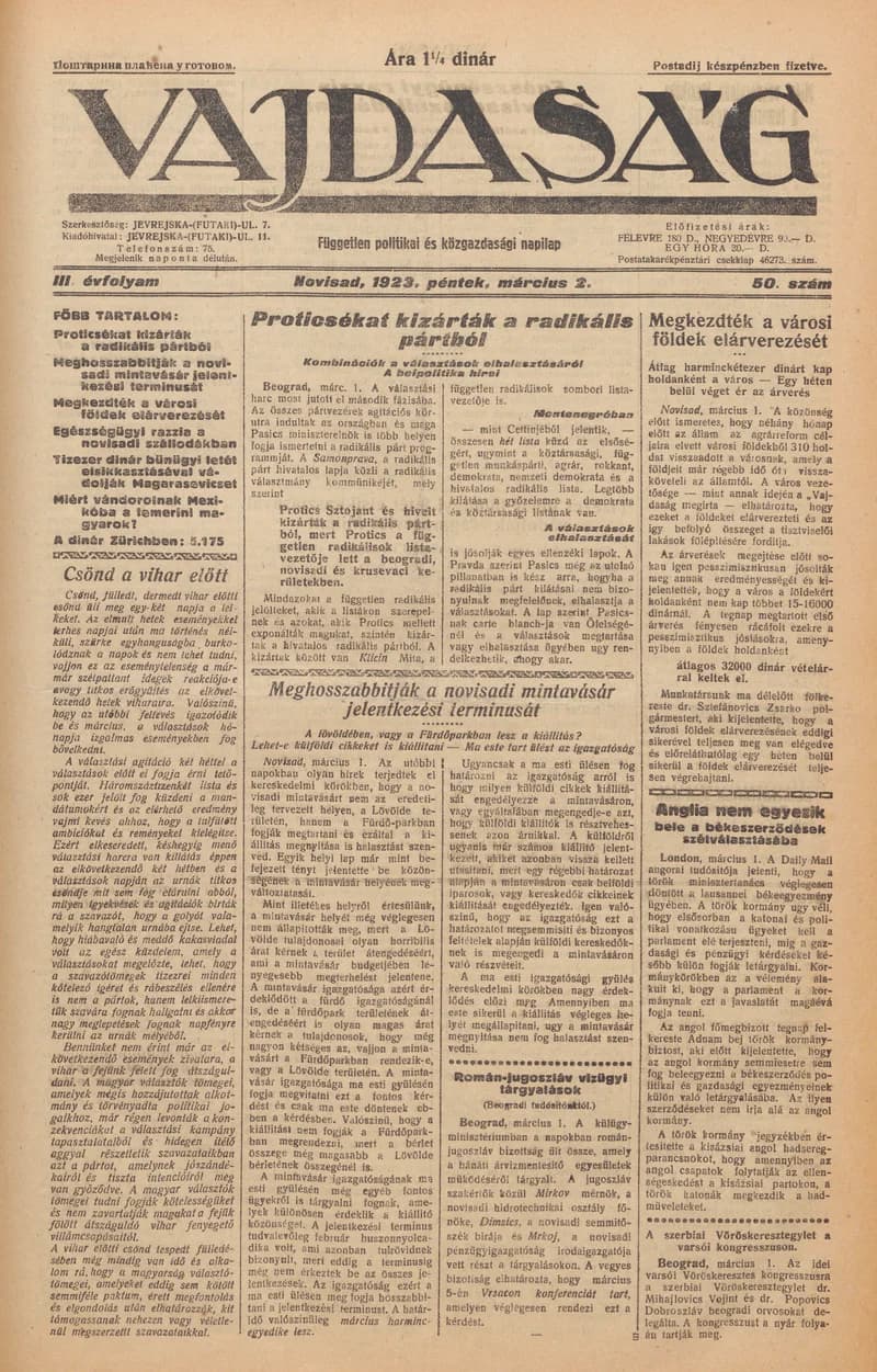 Vajdaság, 3. évf. 1923. március 2. 50. sz.
