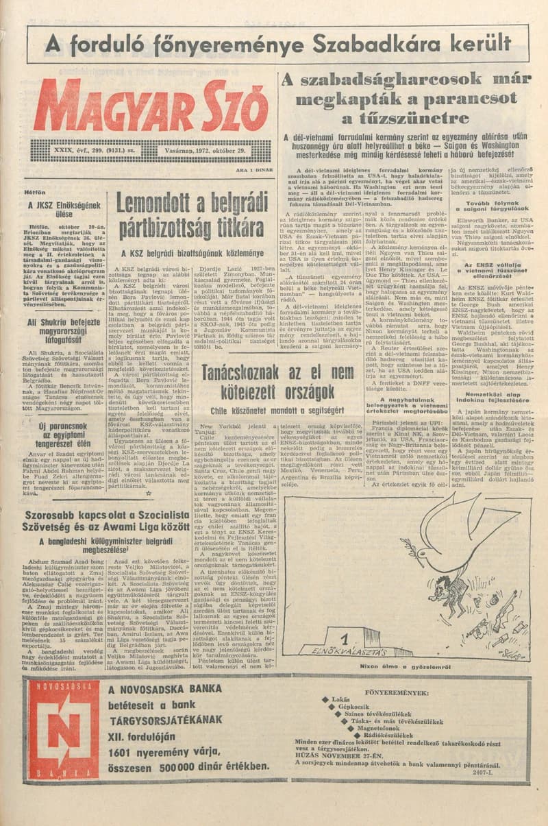 Magyar Szó, 29. évf. 1972. október 29. 299. sz. 1–32. oldal