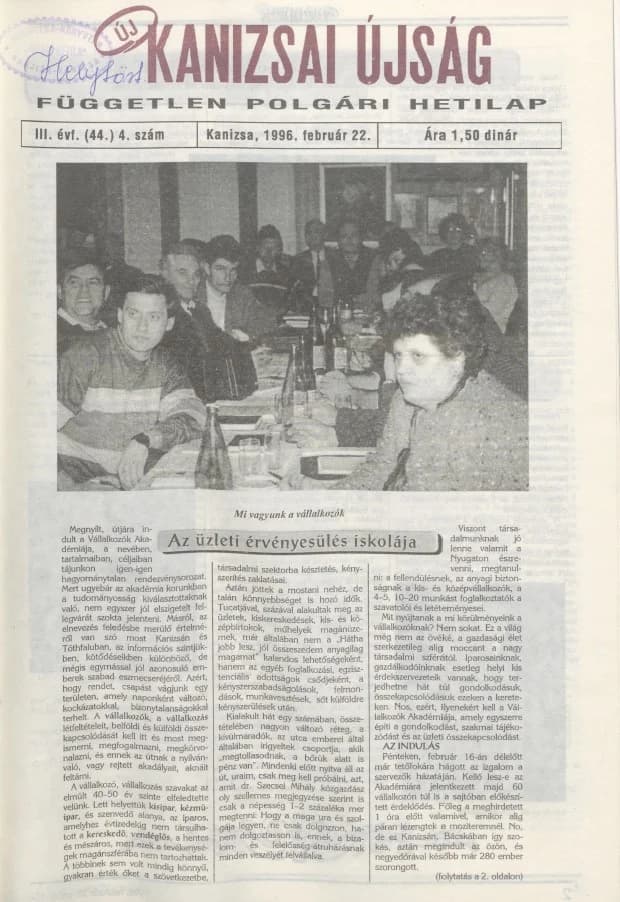 Új Kanizsai Újság, 3. évf. 1996. február 22. 4. sz.