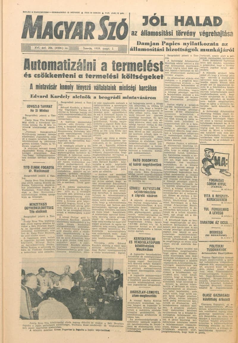 Magyar Szó, 16. évf. 1959. szeptember 2. 206. sz. 1–22. oldal