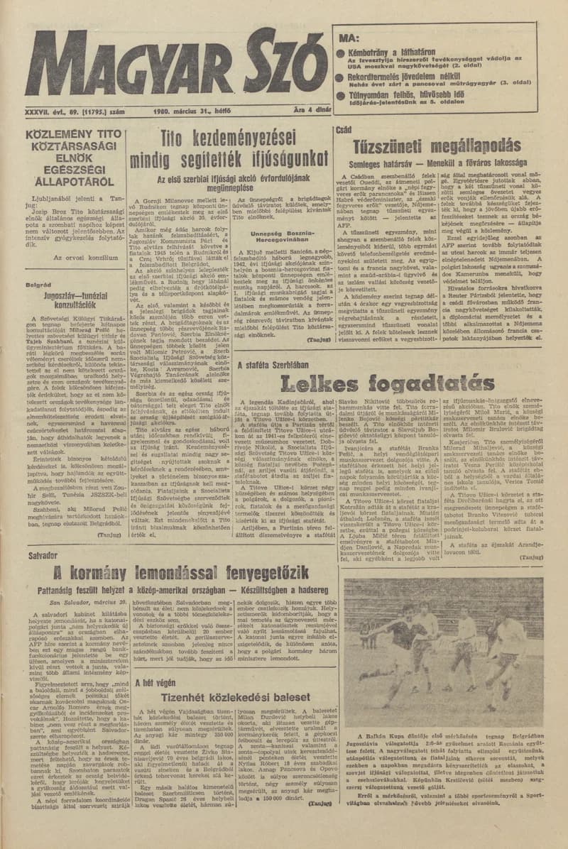 Magyar Szó, 37. évf. 1980. március 31. 89. sz. 1–16. oldal