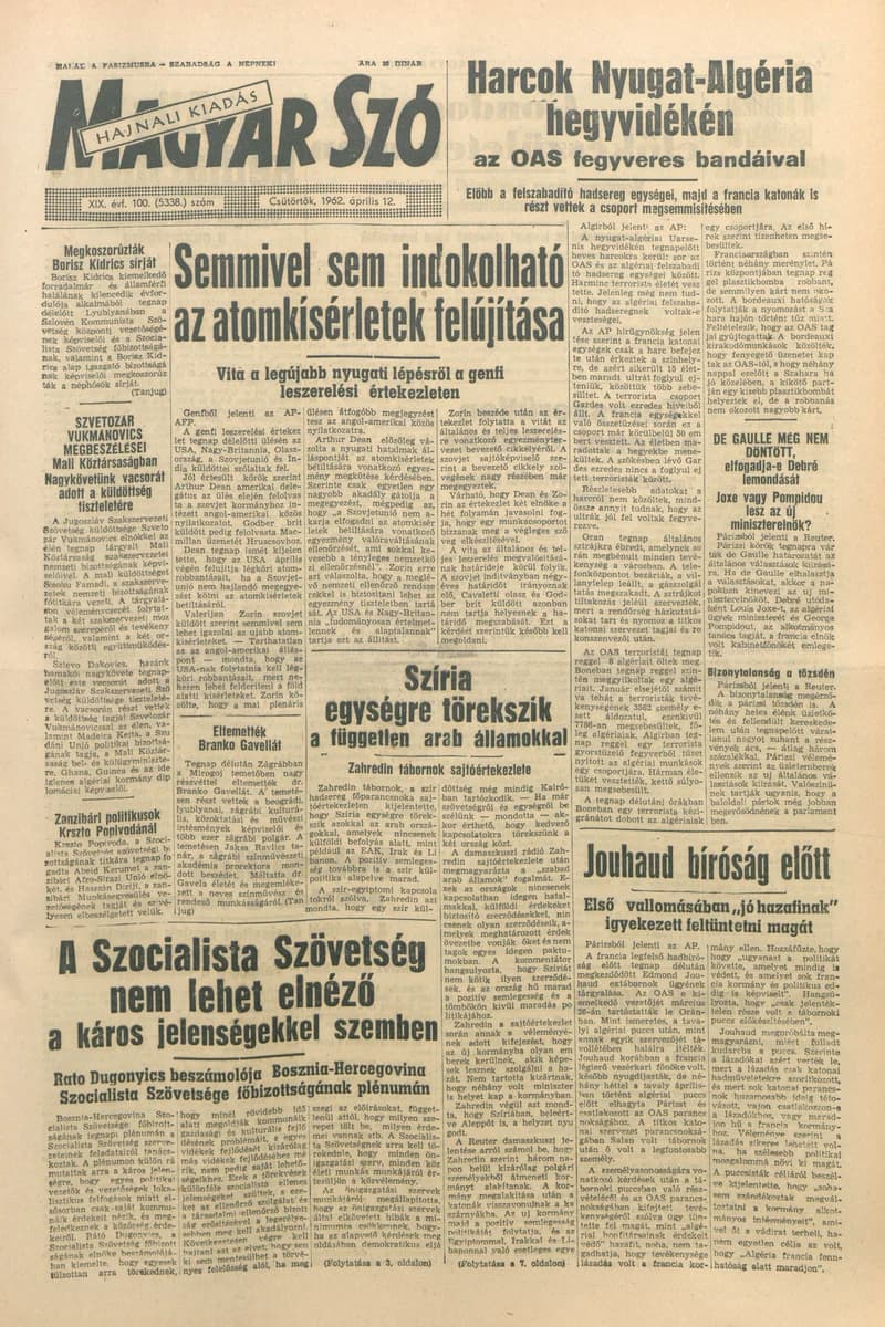 Magyar Szó, 19. évf. 1962. április 12. 100. sz. 1–16. oldal