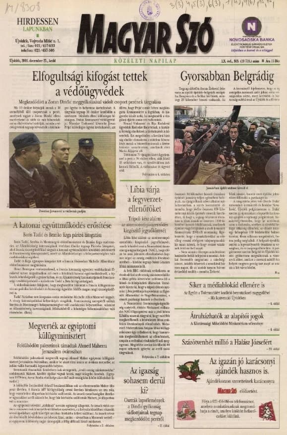 Magyar Szó, 60. évf. 2003. december 23. 303. sz. 1–20. oldal