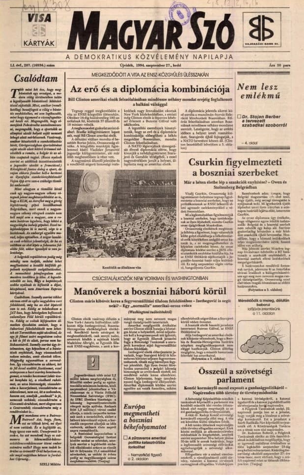Magyar Szó, 51. évf. 1994. szeptember 27. 207. sz. 1–16. oldal