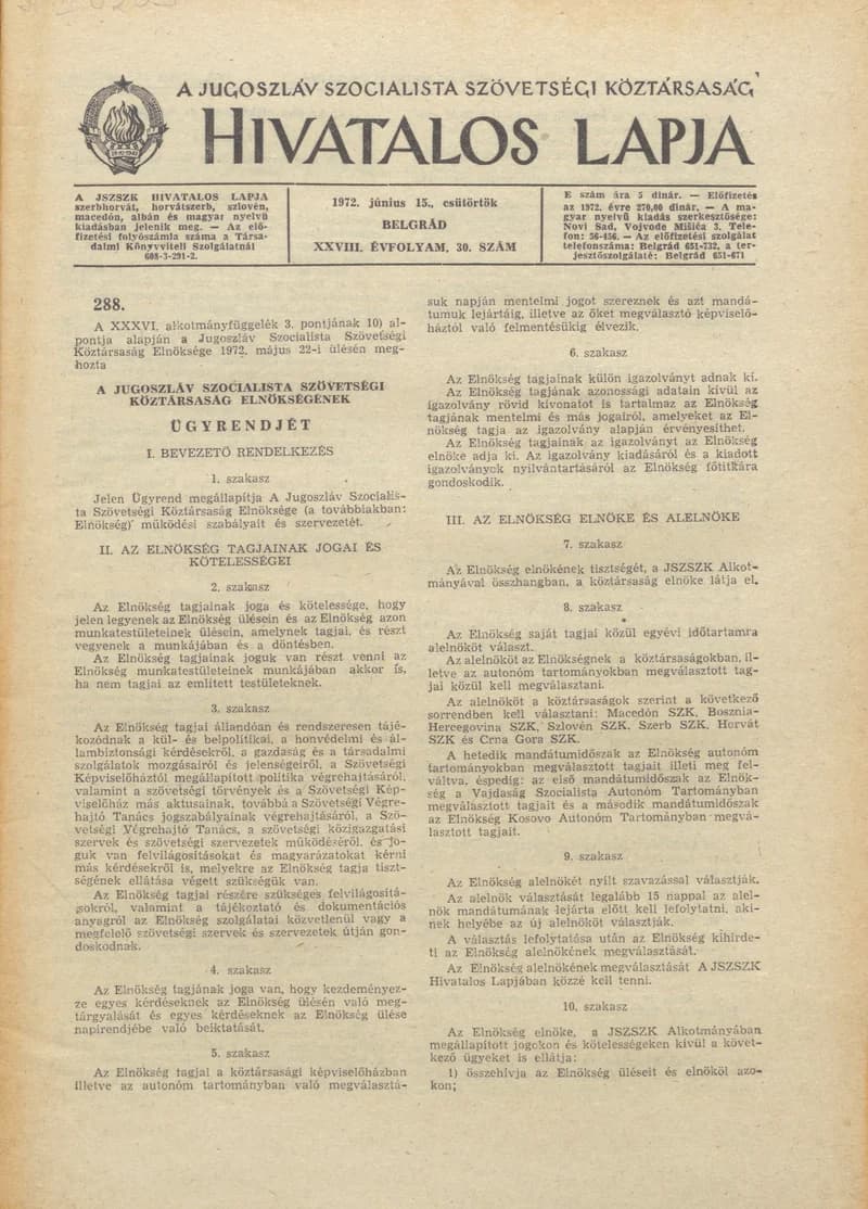 A Jugoszláv Szocialista Szövetségi Köztársaság Hivatalos Lapja, 28. évf. 1972. június 15. 30. sz. 593–604. oldal