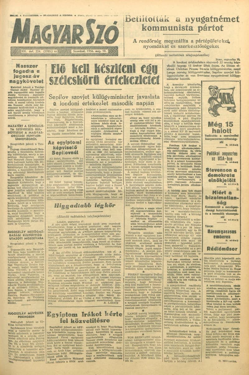 Magyar Szó, 13. évf. 1956. augusztus 18. 224. sz. 1–12. oldal