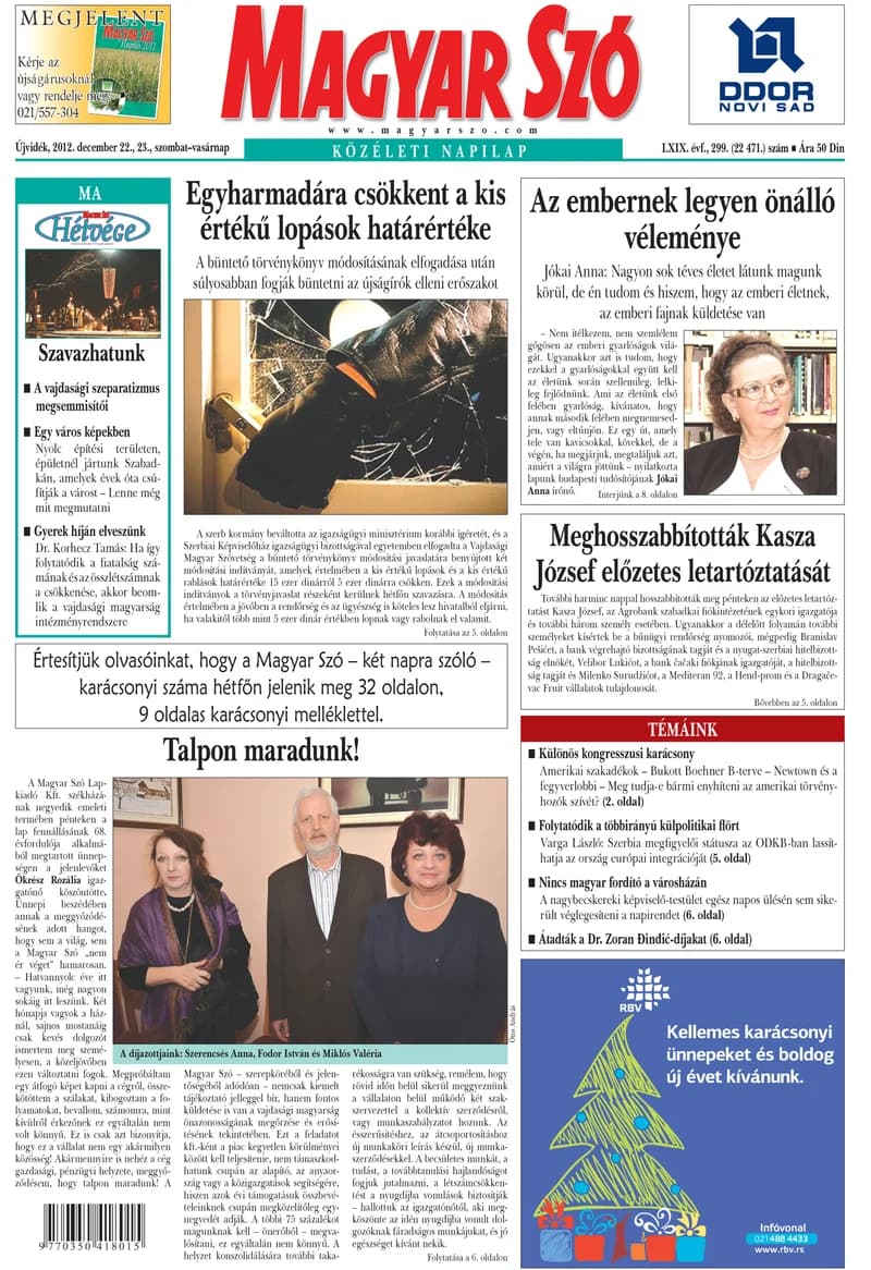 Magyar Szó, 69. évf. 2012. december 22. – 23. 299. sz. 1–48. oldal