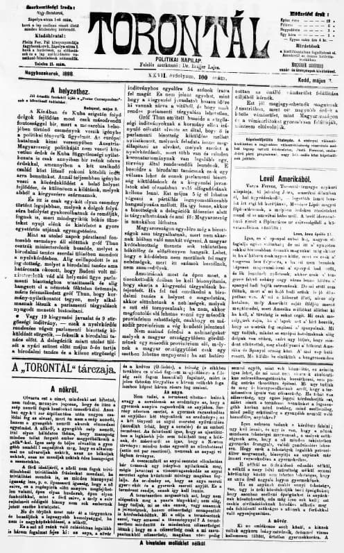 Torontál, 27. évf. 1898. május 3. 100. sz.