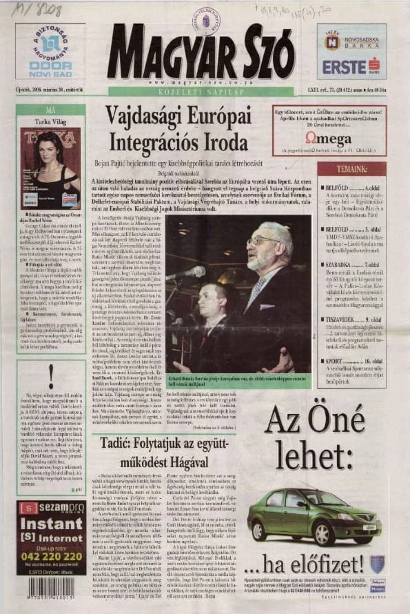 Magyar Szó, 63. évf. 2006. március 30. 73. sz. 1–20. oldal