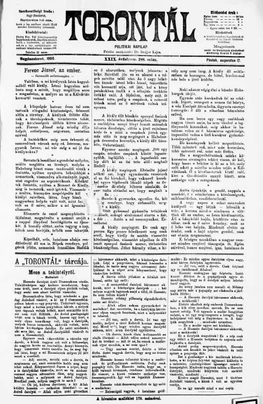 Torontál, 29. évf. 1900. augusztus 17. 188. sz.