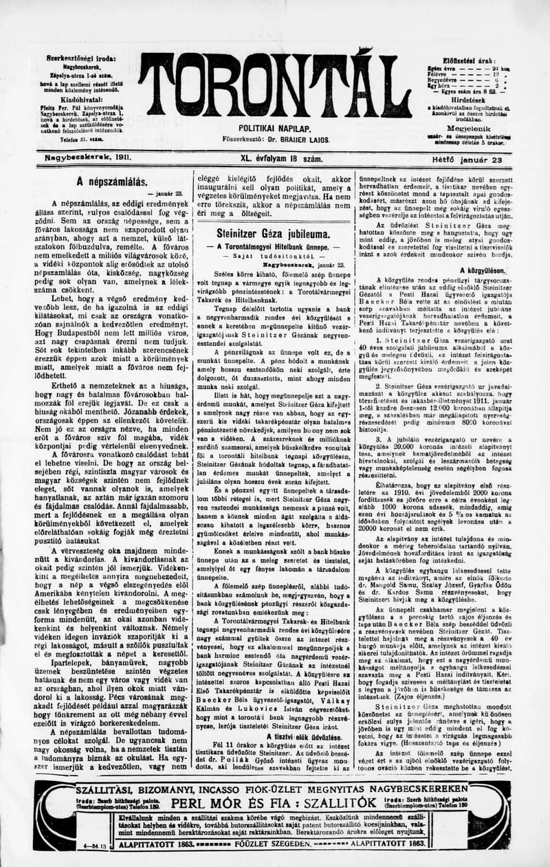 Torontál, 40. évf. 1911. január 23. 18. sz.