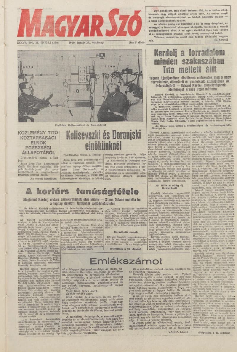 Magyar Szó, 37. évf. 1980. január 27. 25. sz. 1–32. oldal