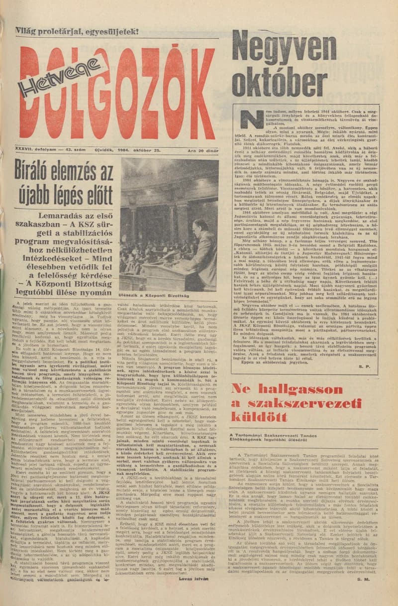 Dolgozók, 38. évf. 1984. október 25. 43. sz.