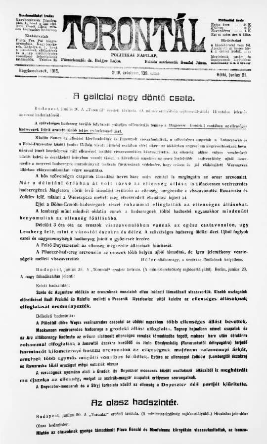 Torontál, 44. évf. 1915. június 21. 139. sz.