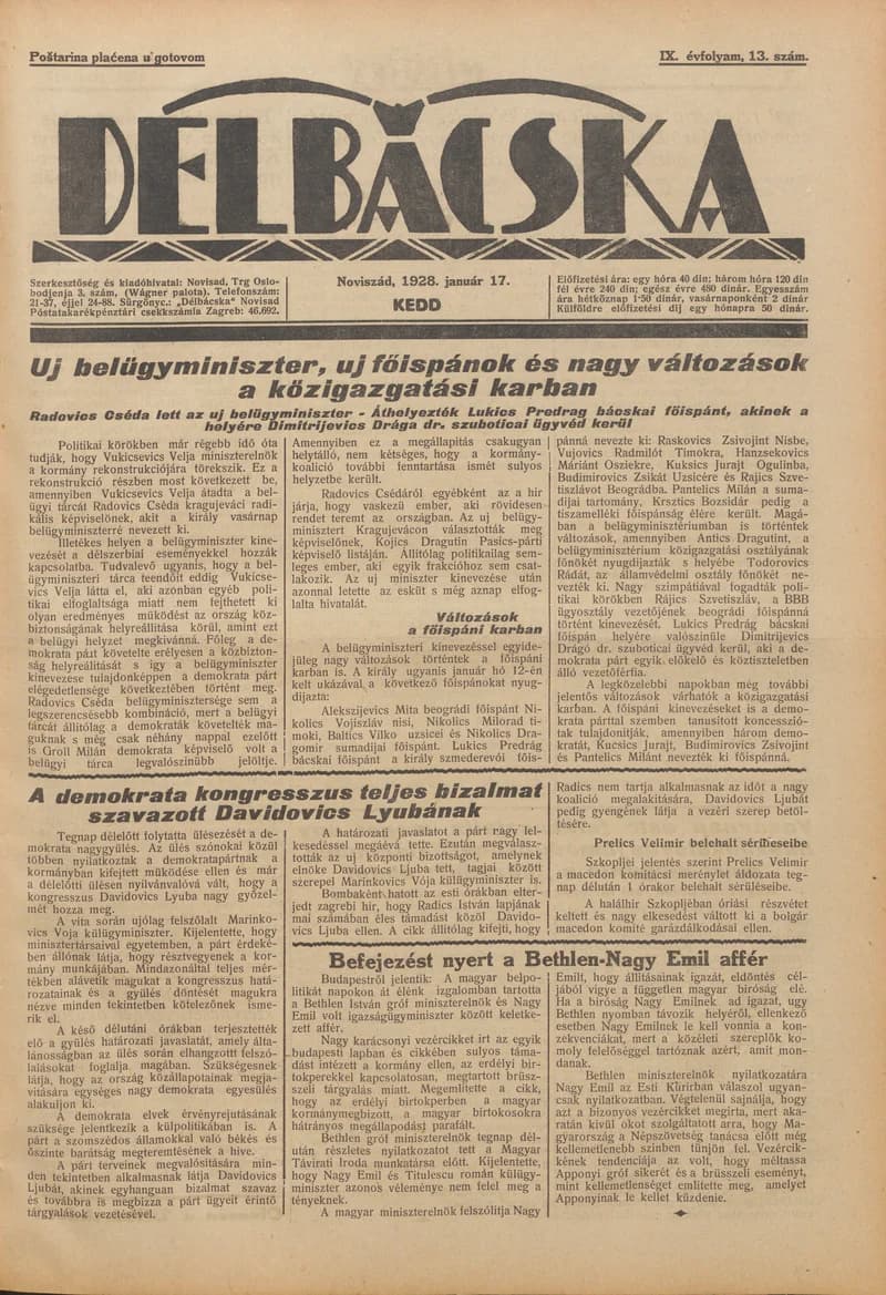 Délbácska, 9. évf. 1928. január 17. 13. sz.