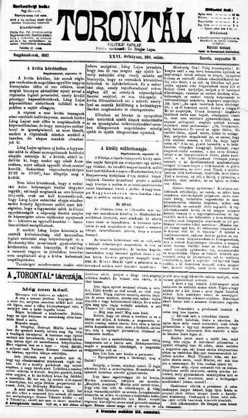 Torontál, 26. évf. 1897. augusztus 18. 188. sz.