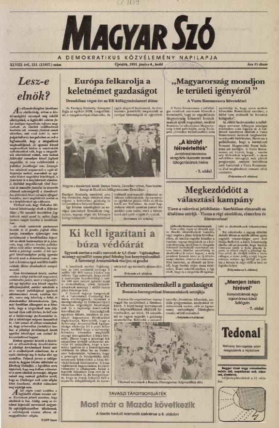 Magyar Szó, 48. évf. 1991. június 4. 151. sz. 1–20. oldal