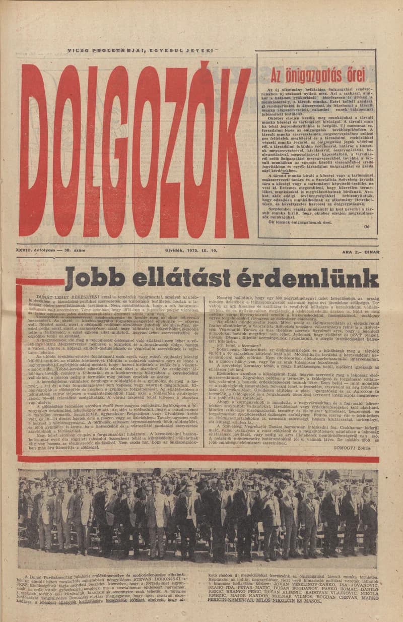 Dolgozók, 29. évf. 1975. szeptember 19. 38. sz.