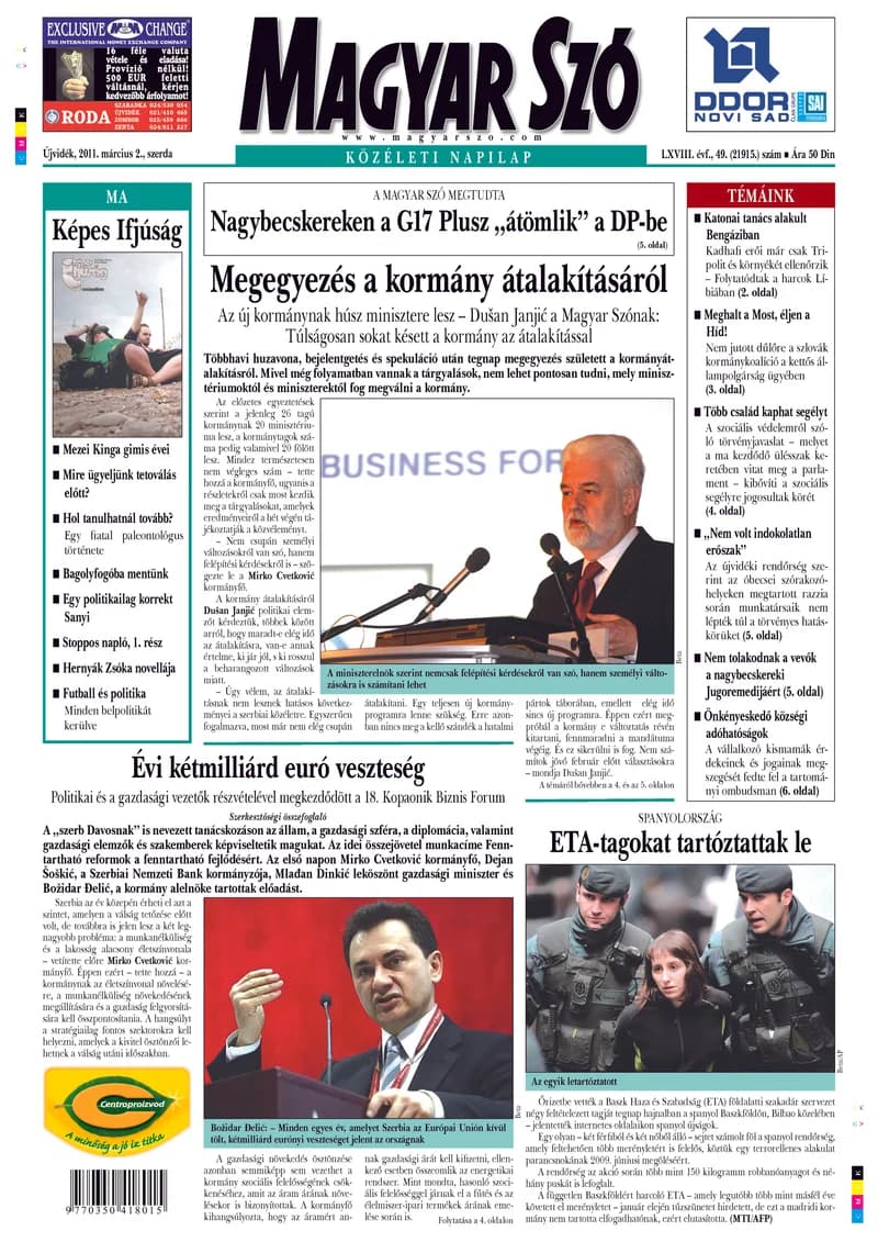 Magyar Szó, 68. évf. 2011. március 2. 49. sz. 1–20. oldal
