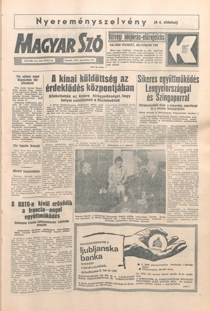 Magyar Szó, 28. évf. 1971. november 12. 312. sz. 1–12. oldal
