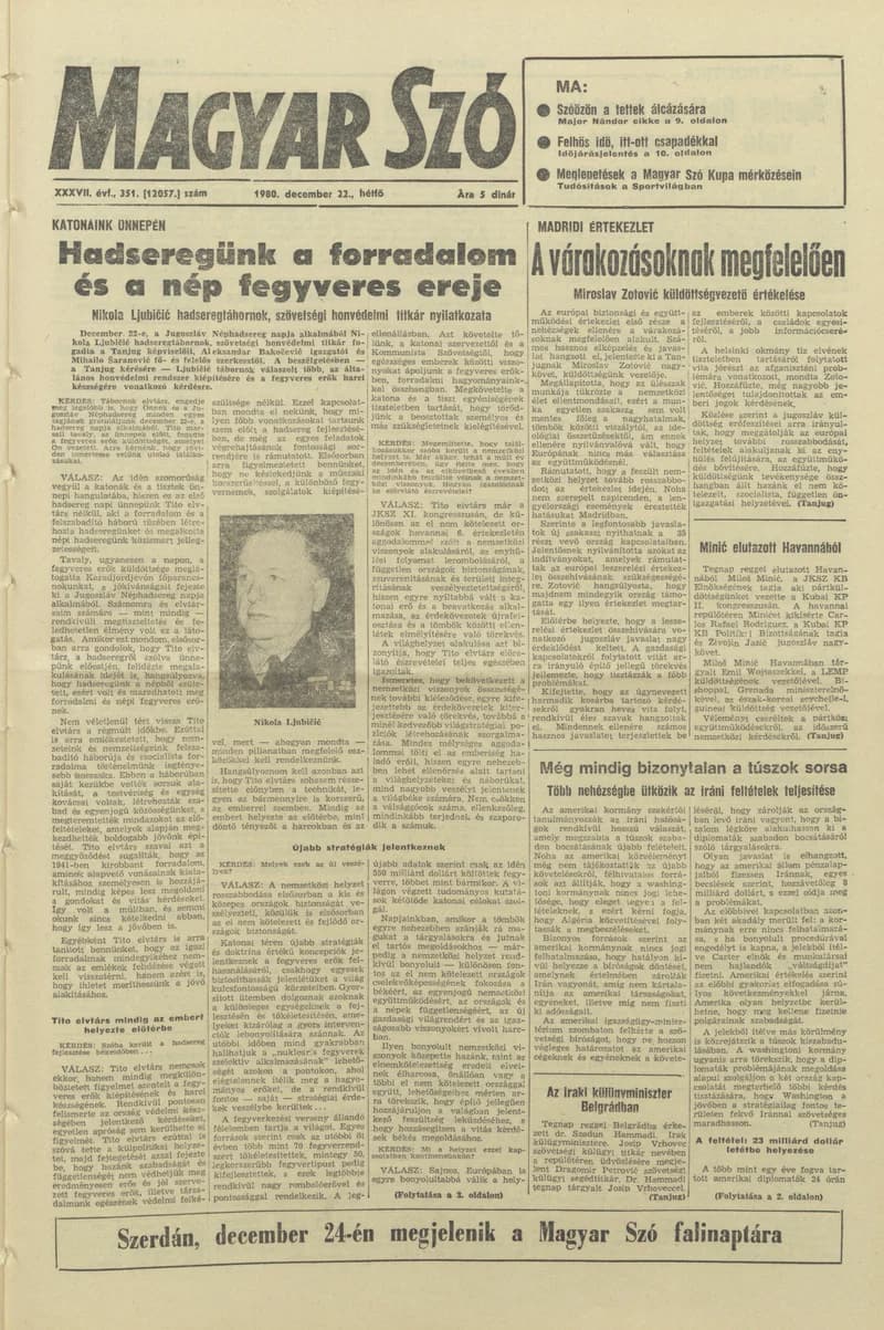 Magyar Szó, 37. évf. 1980. december 22. 351. sz. 1–20. oldal
