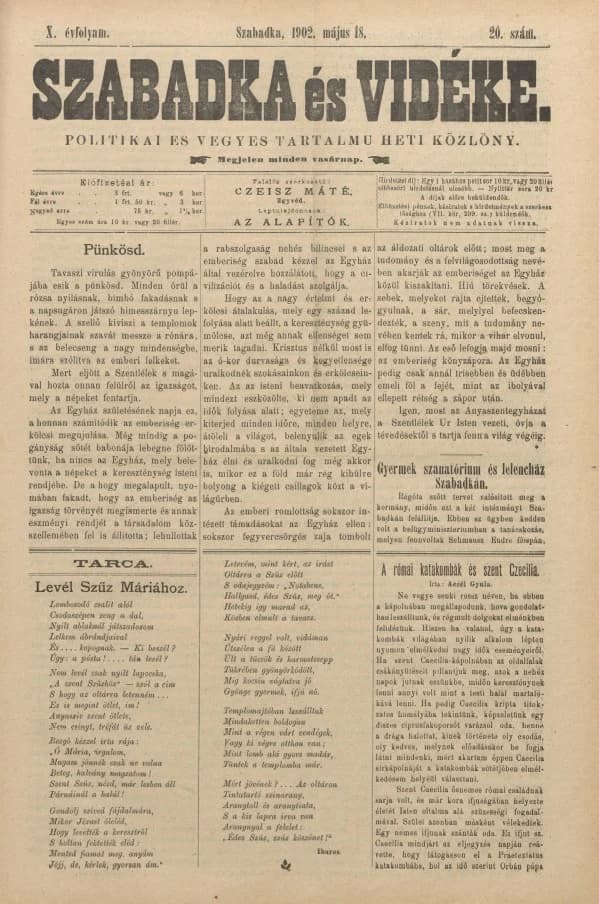 Szabadka és vidéke II, 10. évf. 1902. május 18. 20. sz.