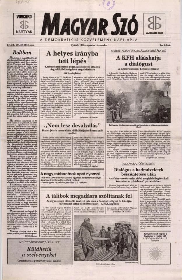Magyar Szó, 55. évf. 1998. augusztus 15. 194. sz. 1–16. oldal