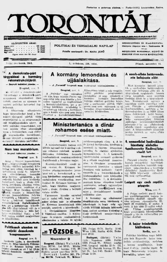 Torontál, 50. évf. 1921. november 11. 249. sz.