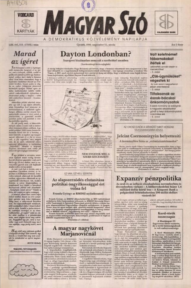 Magyar Szó, 53. évf. 1996. szeptember 11. 215. sz.