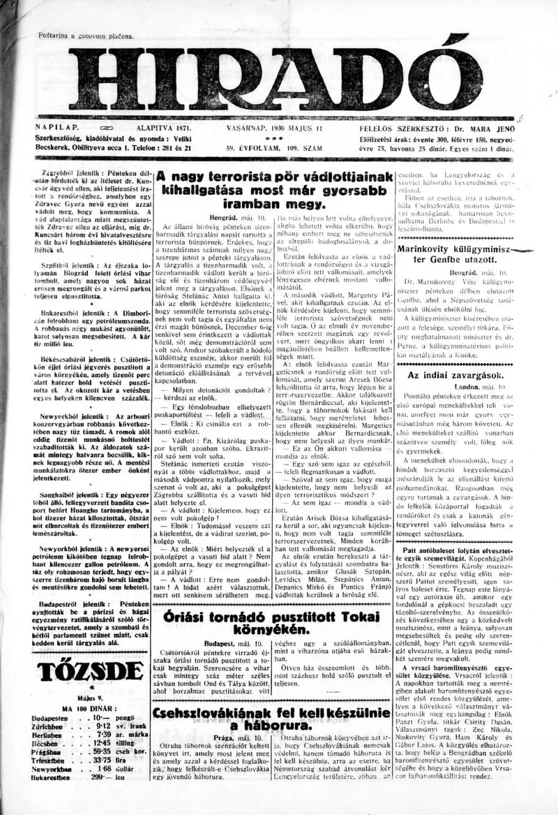 Híradó, 59. évf. 1930. május 11. 109. sz.