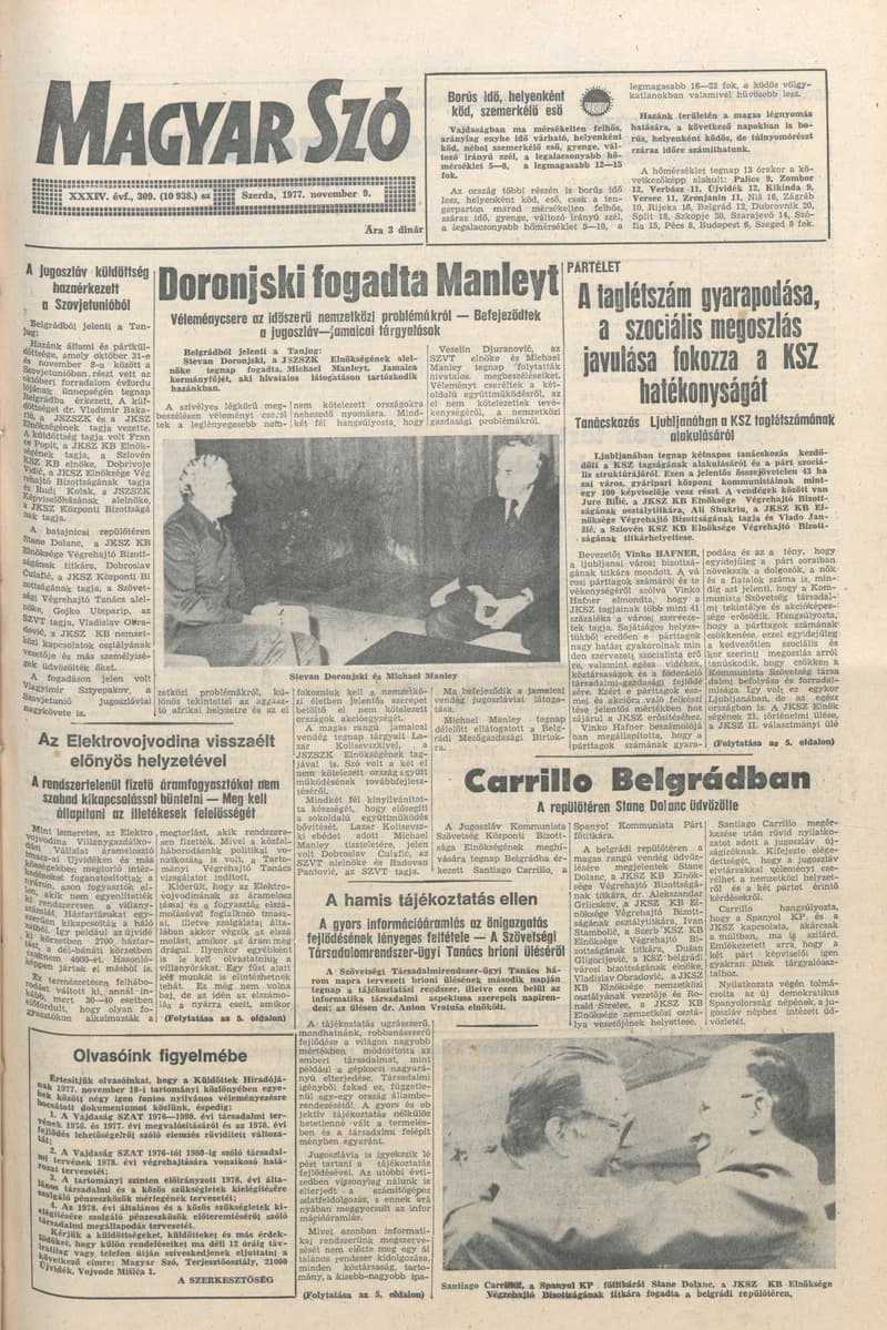 Magyar Szó, 34. évf. 1977. november 9. 309. sz.