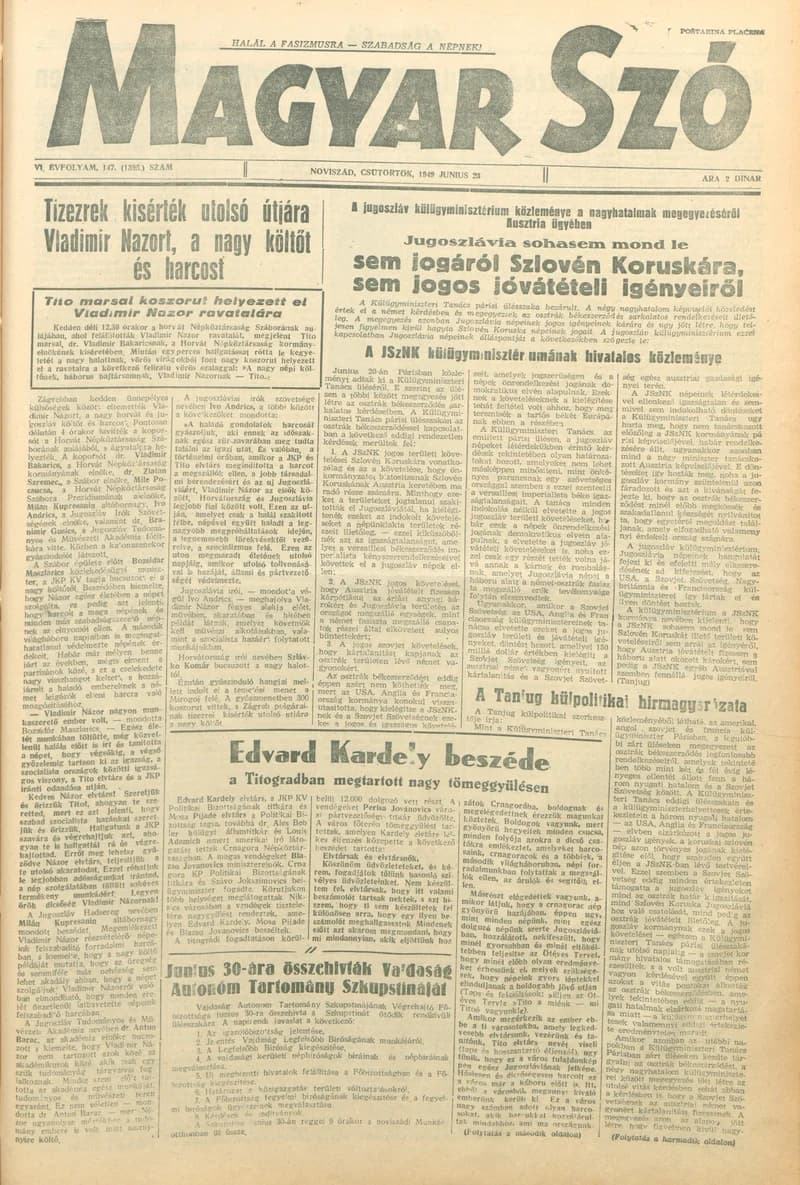 Magyar Szó, 6. évf. 1949. június 23. 147. sz. 1–4. oldal