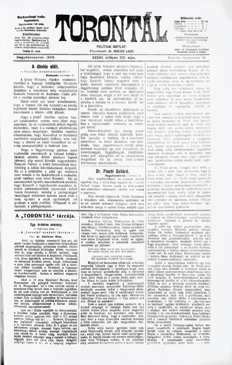 Torontál, 38. évf. 1909. november 10. 256. sz.