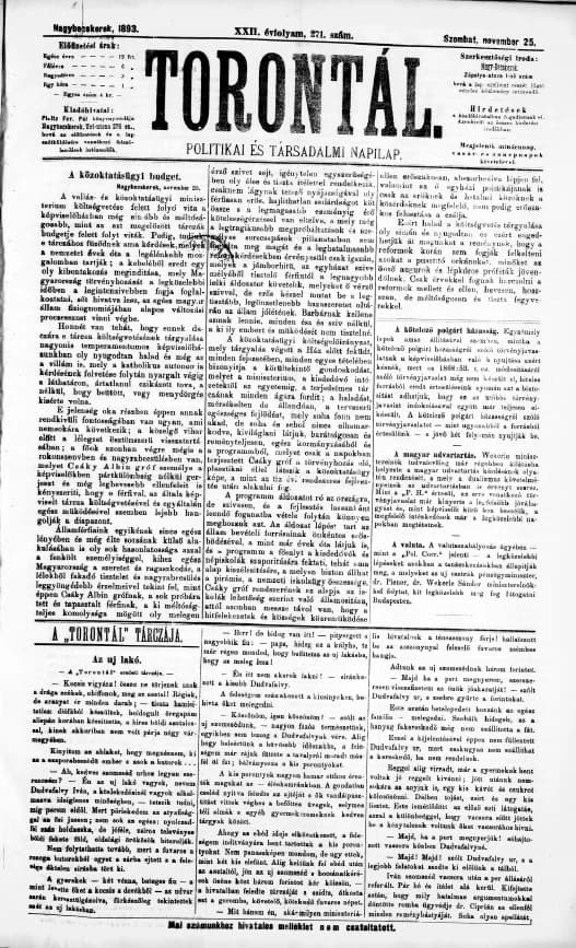Torontál, 22. évf. 1893. november 25. 271. sz.