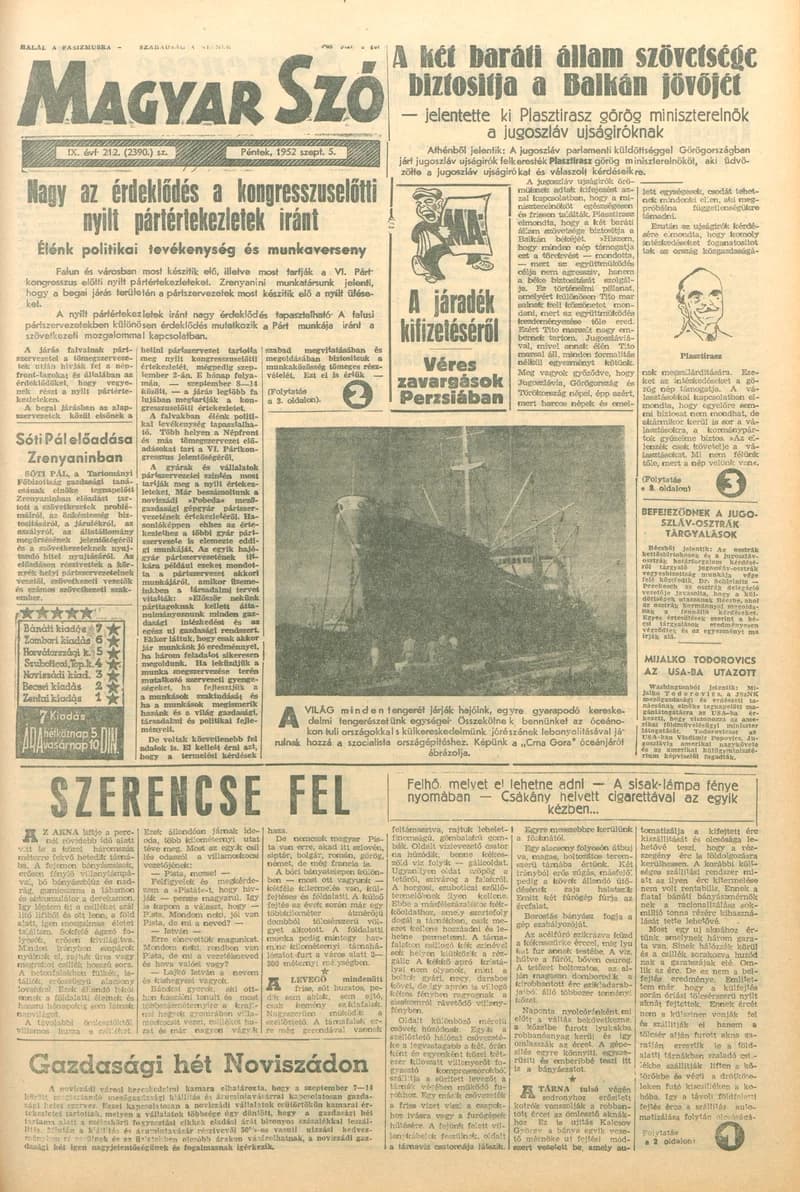 Magyar Szó, 9. évf. 1952. szeptember 5. 212. sz. 1–8. oldal