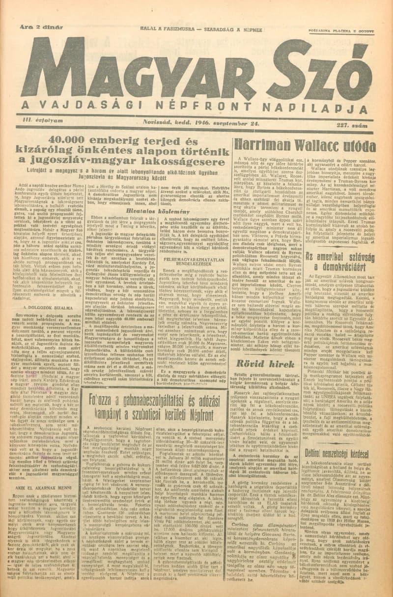 Magyar Szó, 3. évf. 1946. szeptember 24. 227. sz. 1–4. oldal