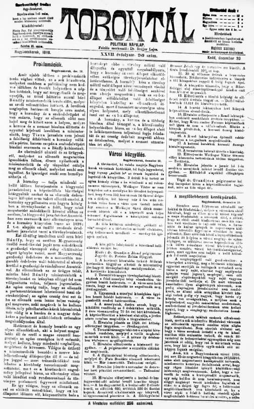 Torontál, 27. évf. 1898. december 20. 289. sz.