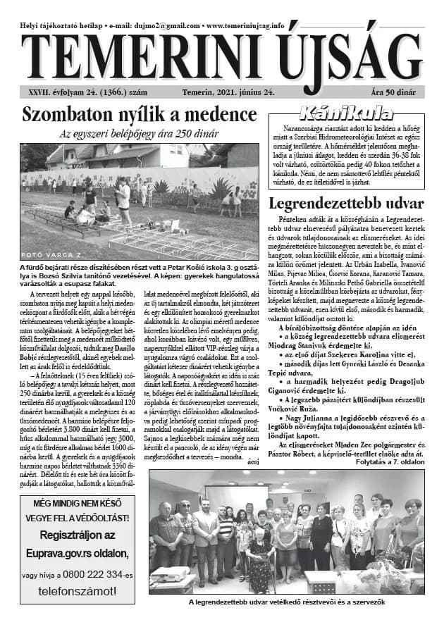 Temerini Újság, 27. évf. 2021. június 24. 24. sz.