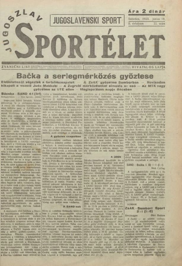 Jugoszláv sportélet, 2. évf. 1923. június 18. 22. sz.