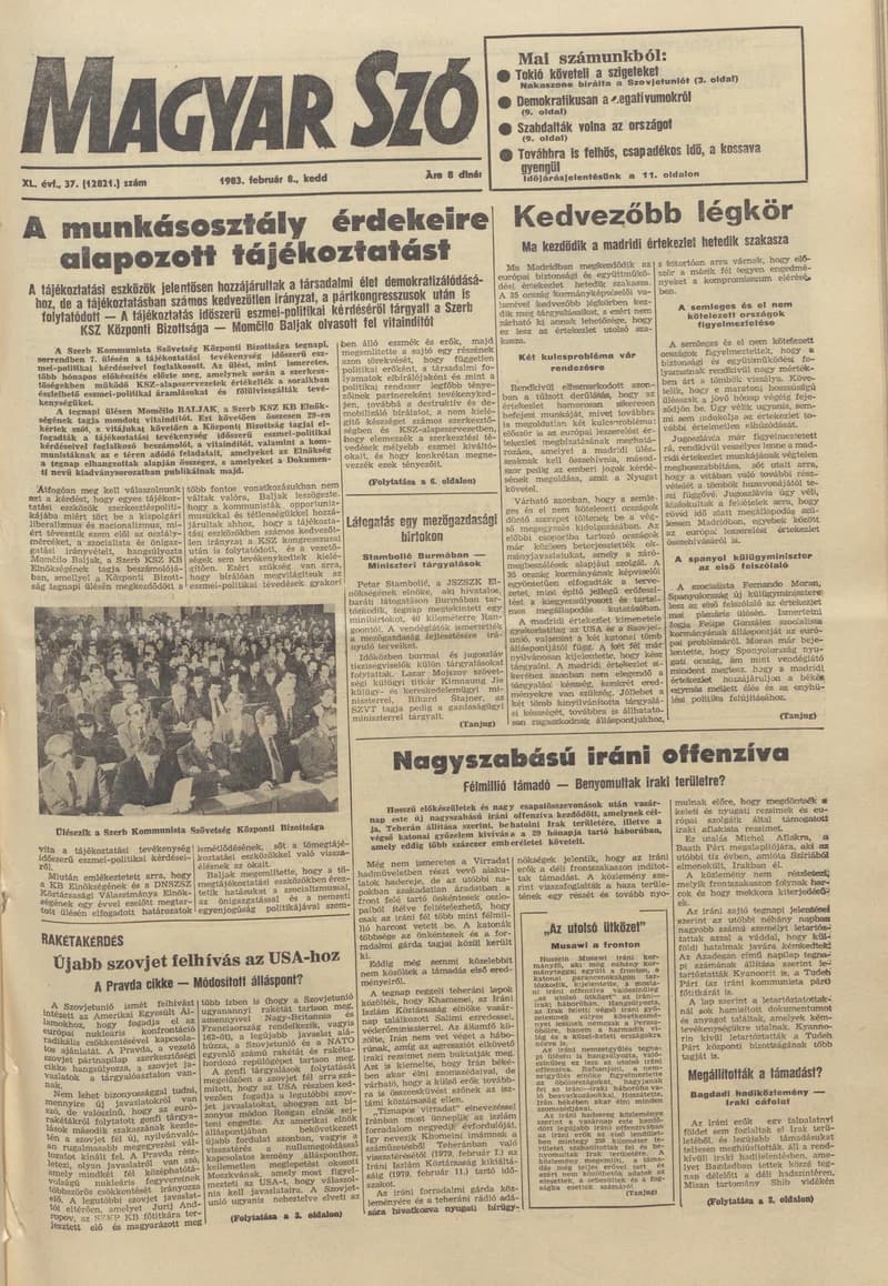Magyar Szó, 40. évf. 1983. február 8. 37. sz. 1–20. oldal