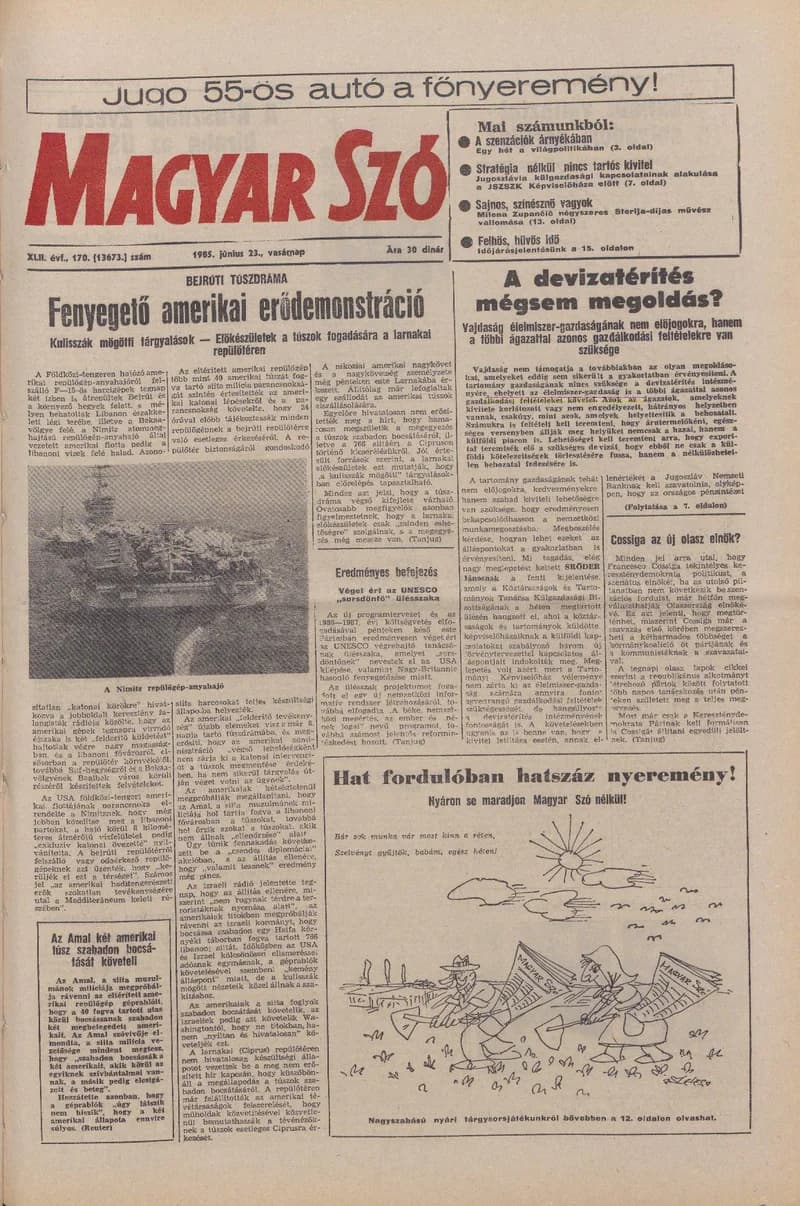 Magyar Szó, 42. évf. 1985. június 23. 170. sz. 1–28. oldal