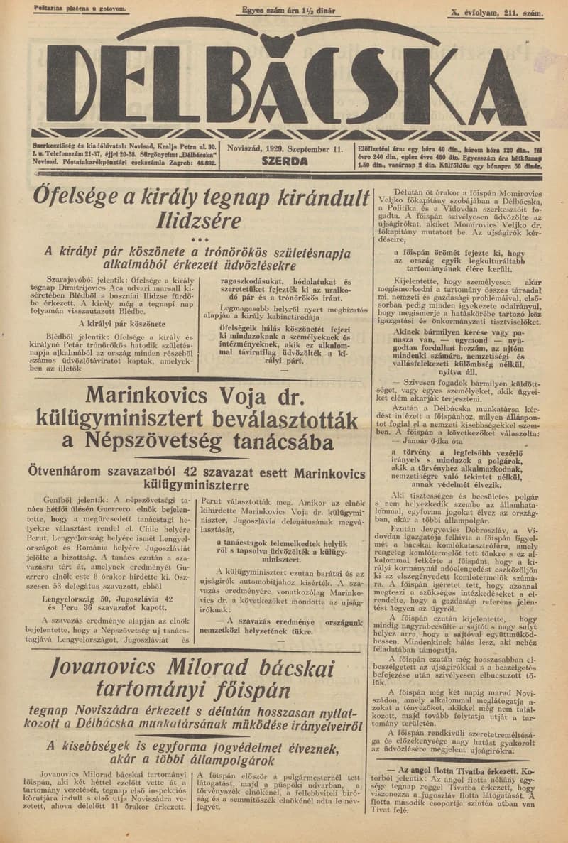 Délbácska, 10. évf. 1929. szeptember 11. 211. sz.