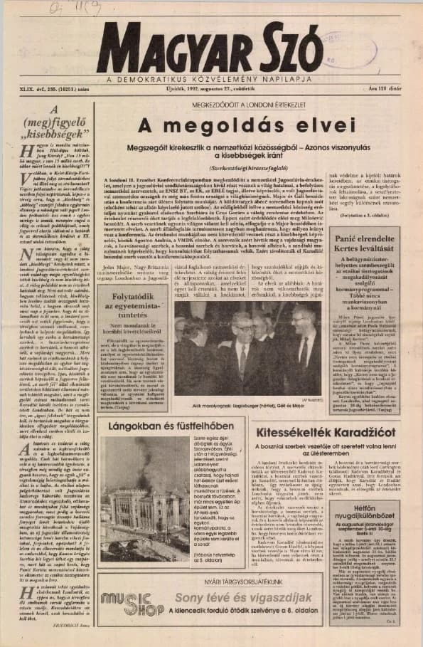 Magyar Szó, 49. évf. 1992. augusztus 27. 235. sz. 1–16. oldal