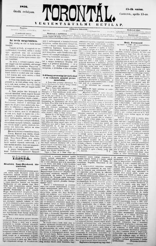 Torontál, 5. évf. 1876. április 13. 15. sz.