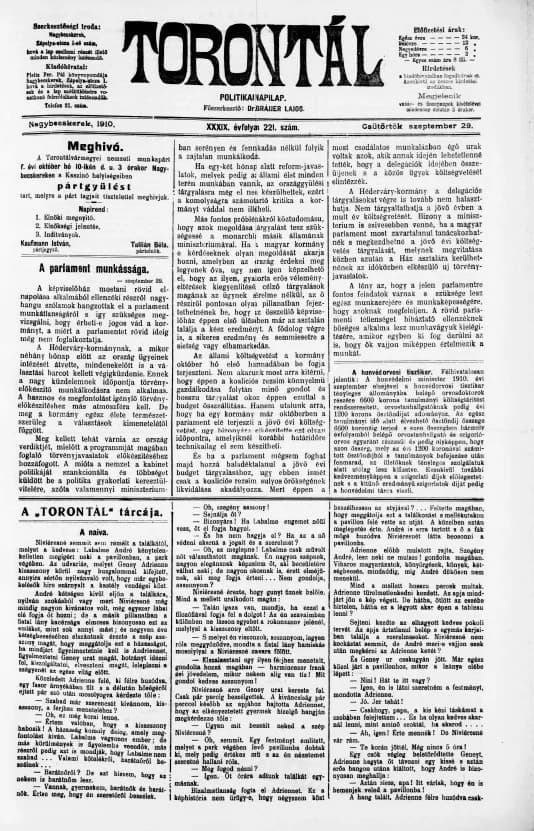 Torontál, 39. évf. 1910. szeptember 29. 221. sz.