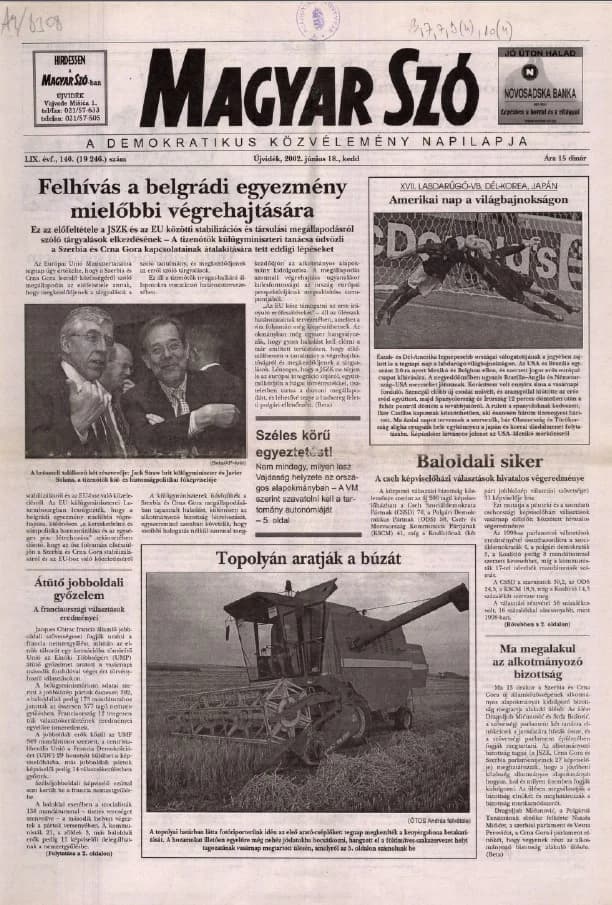 Magyar Szó, 59. évf. 2002. június 18. 140. sz. 1–16. oldal