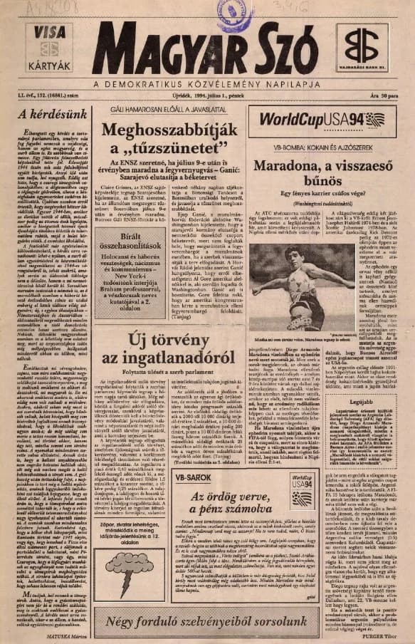 Magyar Szó, 51. évf. 1994. július 1. 132. sz. 1–16. oldal