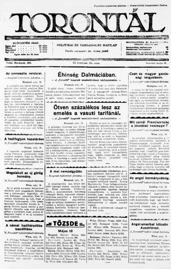 Torontál, 51. évf. 1922. május 20. 113. sz.