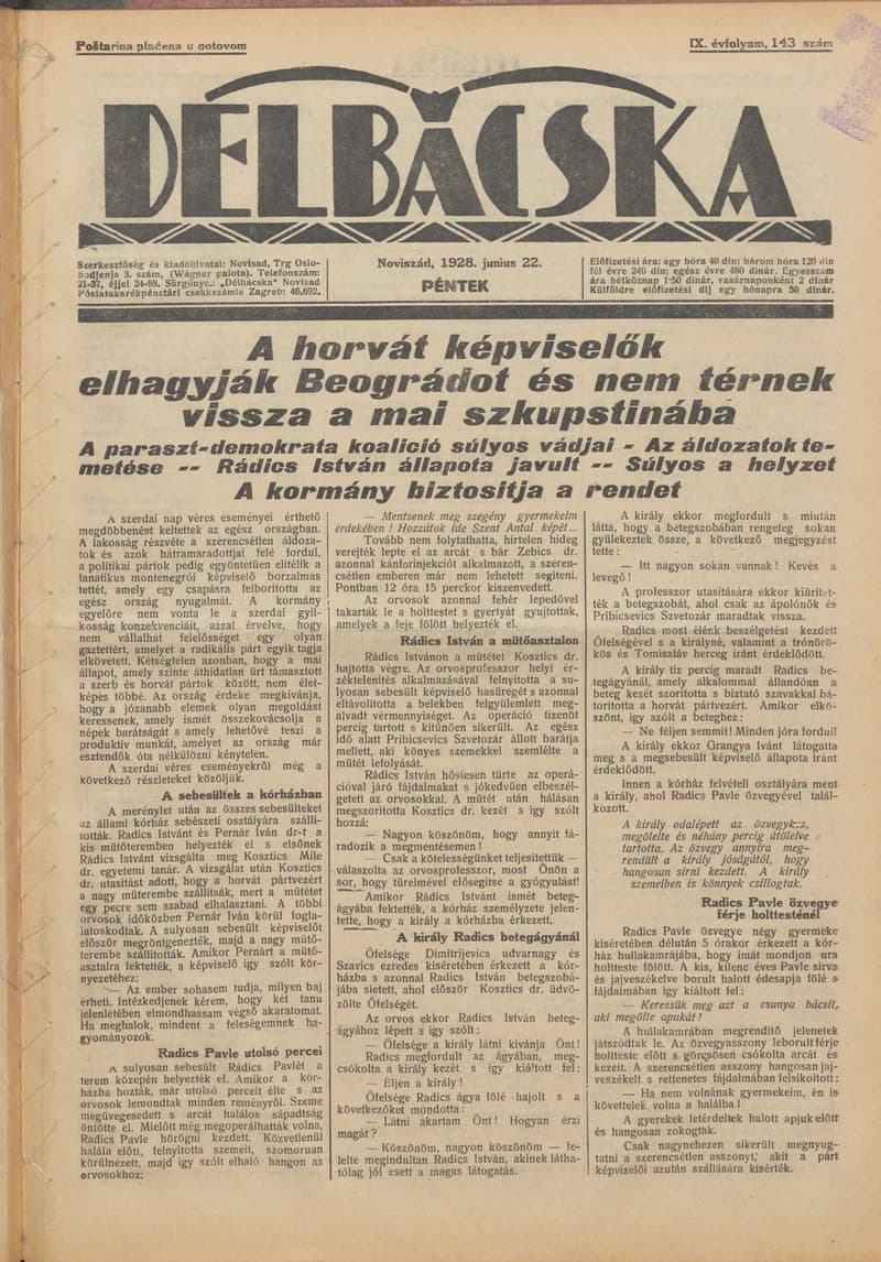 Délbácska, 9. évf. 1928. június 22. 143. sz.
